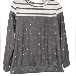 Gray & White Long Sleeve With Stripes and Polka Dots Size S/M